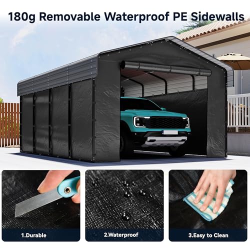 12x20 FT Heavy Duty Metal Carport with Removable Sidewalls