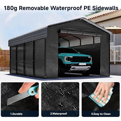 12x20 FT Heavy Duty Metal Carport with Removable Sidewalls