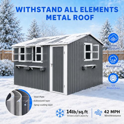 12x10 FT Outdoor Storage Shed with 3 Clear Windows
