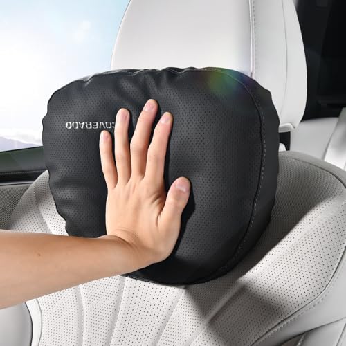 Leather Car Headrest Pillow Car Neck Pillow with Adjustable Strap