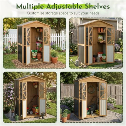 Outdoor Wooden Storage Shed Cabinet with 6 Adjustable Shelves