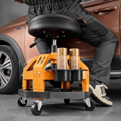Mechanic Stool Dual Storage Trays Rolling Stool and Garage Stool with Adjustable Height 23.6