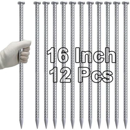 Rebar Stakes 16 Inch Galvanized Metal Steel Ground Spikes Heavy Duty (12 Count)