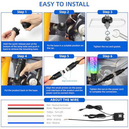 2Pack 1FT Fat Whip Lights New Upgraded Spiral LED Whip Light with Strobe Light RGB Chasing Dancing Lighted Antenna Whips W (2 Count)