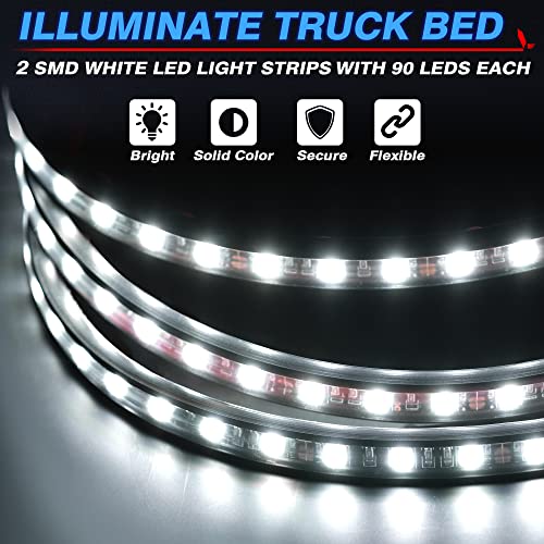 2Pcs 60 Inch White LED Cargo Truck Bed Light Strip Lamp Waterproof Lighting Kit with On