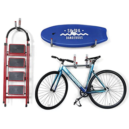 POETISKE Utility Hooks Ladder Hooks with 9.8'' Jumbo Arm Garage Storage Organizer Hang Folding Chair Bike Ski Tool Heavy Duty 4PC (4 Count)