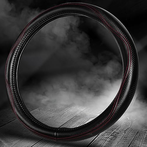 Top Grade Black Genuine Leather Steering Wheel Cover Women Men