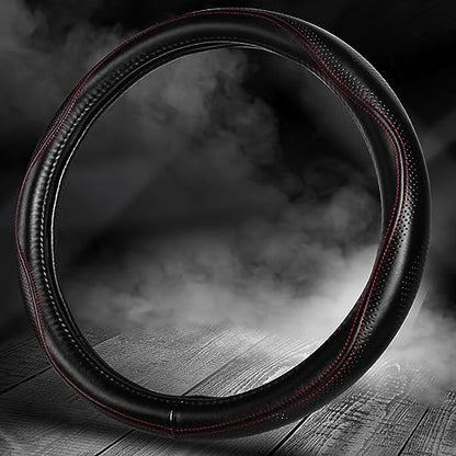 Top Grade Black Genuine Leather Steering Wheel Cover Women Men