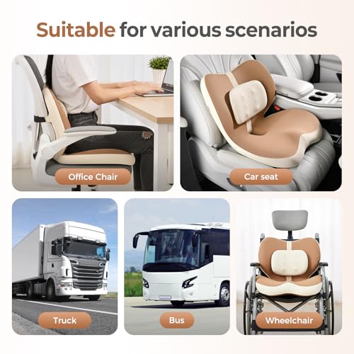 2 in1 Truck Seat Cushion and Lumbar Support Pillow Memory Foam Car Seat Cushion with Adjustable Strap for Truck Driver Long Drives
