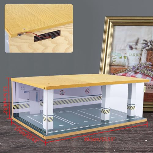 1 24 Parking Garage Model Car Garage Display Case with Clear Acrylic Cover and LED Lighting Toy Car Storage Tabletop Showcase for Boy Kids Home Toy Stores
