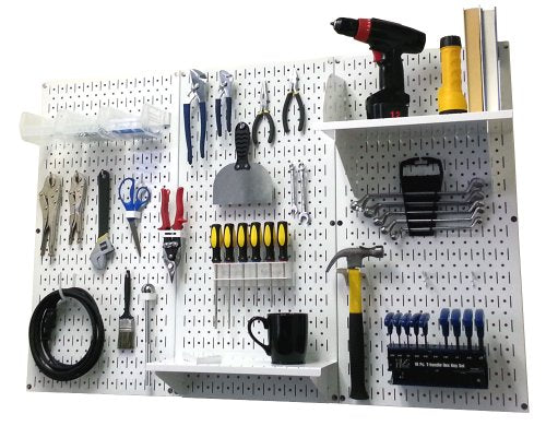 Pegboard Organizer 4 ft. Metal Pegboard Standard Tool Storage Kit with White Toolboard and White Accessories