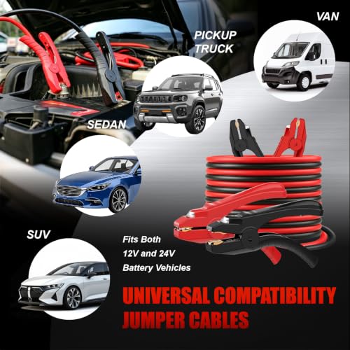 6 Gauge 16 Feet Jumper Cables with LED Light (16 Foot)