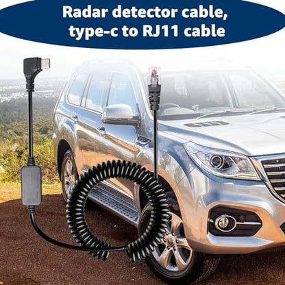 USB C to RJ11 Coiled Radar Detector Power Cable for Escort Uniden & More