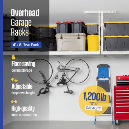 White 4x8 Overhead Garage Storage Rack 600 lb 24” (2 Count)