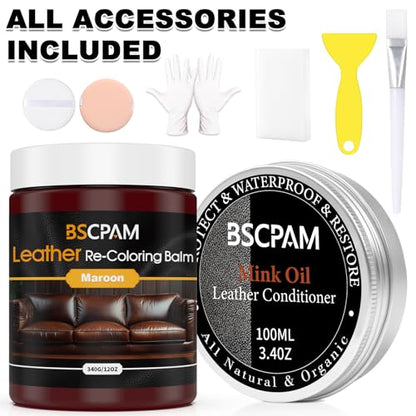 12oz Leather Recoloring Balm & 3.4oz Mink Oil Leather Conditioner kit