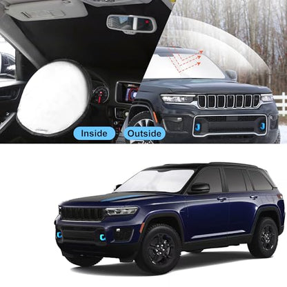 Sun Shade for Jeep Grand Cherokee 4XE 2024 Accessories Windshield Sun Shade Window Shade UV Rays Protection Sun Visor Cover with Steering Wheel Sunshade Storage Bag