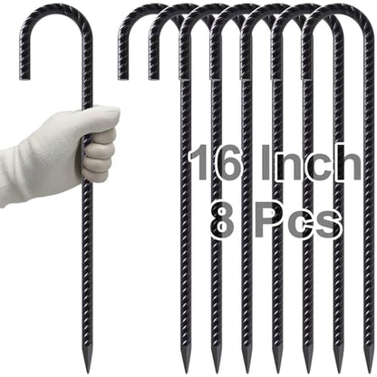 Rebar Stakes 16 Inch J Hook Heavy Duty Steel Chain Link Fence Stakes (8 Count)