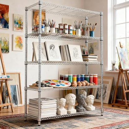 1750LBS 47.2" W 5 Tiers Shelf Steel Storage Shelves Metal Shelving Unit Steel Organizer Wire Rack for Home