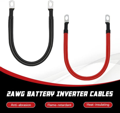 2 AWG Battery Cable 2AWG Gauge Pure Copper Battery Inverter Cables with 3/8 in Lugs Both Ends Power Inverter Wire Set for Automotive Solar Marine Boat RV Car Motorcycle Red and Black (1FT)