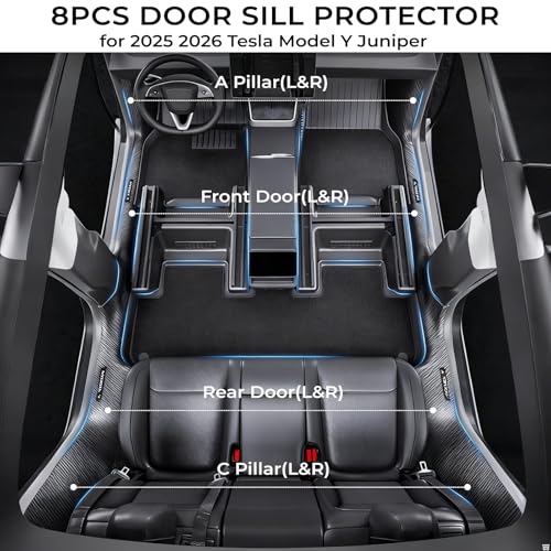 8Pcs Door Sill Protector for Tesla Model Y Juniper 2025 2026 Front and Rear Door Pedal Kick Protection Carbon Fiber Friction Resistant Model Y Juniper Interior Accessories