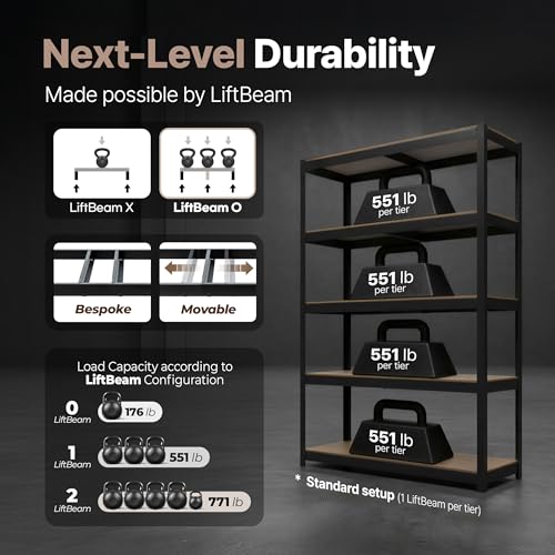 House Black 48.1" W 5 Tier Storage Shelves Garage Shelving Unit