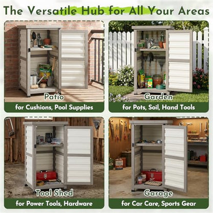 Small Outdoor Storage Cabinet with Waterproof Metal Top