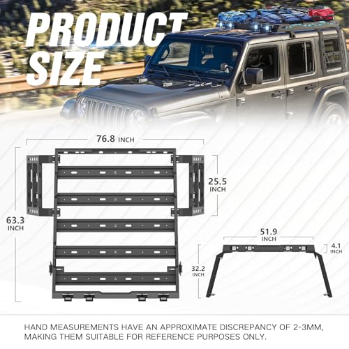 for JL JLU Roof Rack Hard Top Cargo Basket with Ladder & 4 LED Lights fits 2018