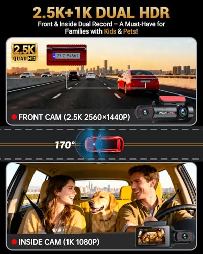 2.5K+1K Dual Dash Cam Front and Inside with GPS WiFi