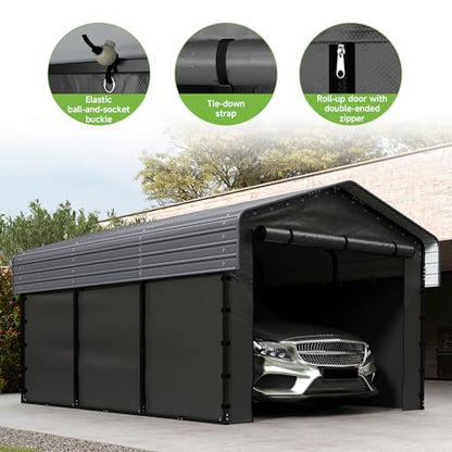 10x15 FT Heavy Duty Metal Carport with Removable Sidewalls