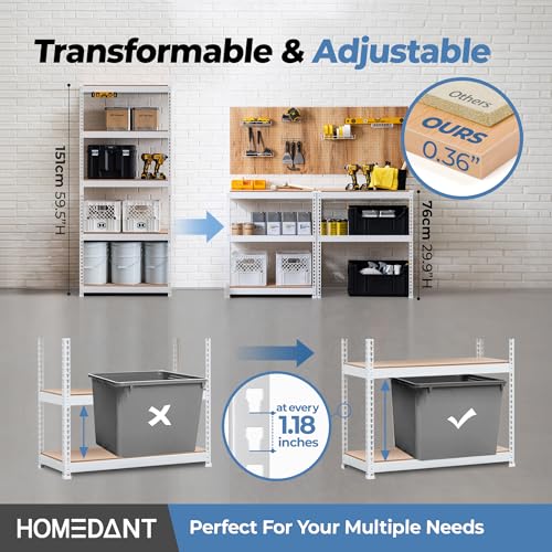 White 28" W 5 Tier Storage Shelves Garage Shelving Unit Metal