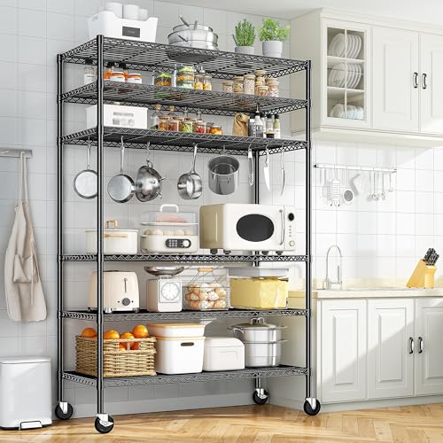 Heavy Duty 6 Tier Rolling Storage Shelves with Wheels for Garage