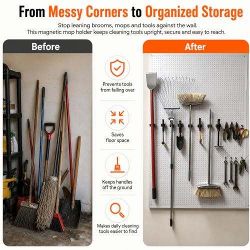 2 Pack Magnetic Broom Holder with 2 Pack Mini Magnetic Hooks (4 count)