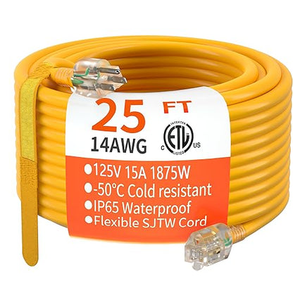 14 Gauge Heavy Duty Outdoor Extension Cord 25 FT Waterproof