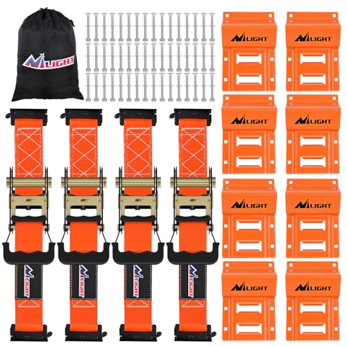 Wheel Chock Tie Down Kit with 4Pcs E Track Ratchet Straps