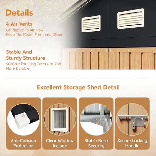 8x10 FT Outdoor Metal Storage Shed with Frame Floor