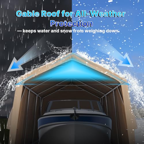 10X15 ft Garage Shelter Steel Metal Peak Roof Portable Storage Shed Carports for Motorcycle Boat