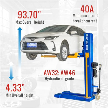 Mobile Car Lifts 6200 lb Capacity Single Post Lift M6200 110V