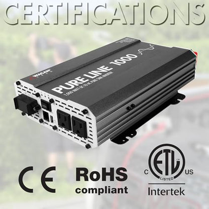 EL3804 Pure Line Inverter 1000 Watt DC 12V to 110V AC Car Pure Sine Wave Power Inverter for Home RV Camping Van Life Off Grid ETL Certified