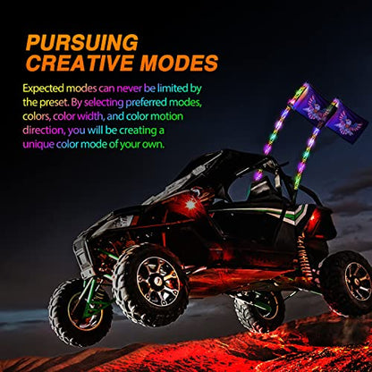 2PCS 4FT RGB LED Whip Lights APP & Remote Control