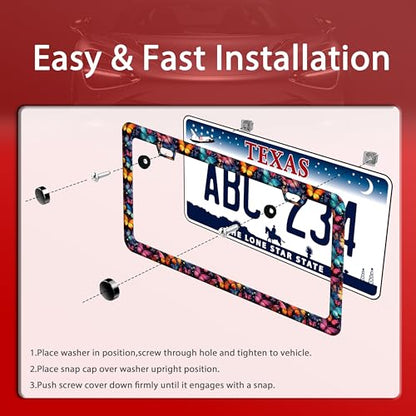 Colorful Butterfly Stainless Steel License Plate Frame for US Cars Decor
