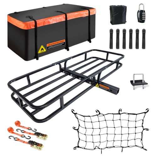 Hitch Mount Cargo Carrier Rack Basket 53"*19"*5"+Waterproof Bag 9 Cu.Ft