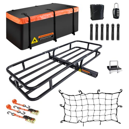Hitch Mount Cargo Carrier Rack Basket 53"*19"*5"+Waterproof Bag 9 Cu.Ft