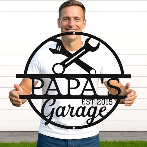 Custom Garage Workshop Metal Sign Personalized Tool Name Wall Art for Car Truck Mechanic Shop Decor Durable Steel Sign for Dad Husband Men’s Auto Workspace or Fence