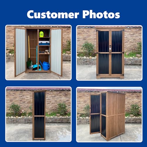 Outdoor Storage Cabinet Wood & Metal with Waterproof Roof