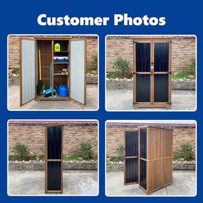 Outdoor Storage Cabinet Wood & Metal with Waterproof Roof