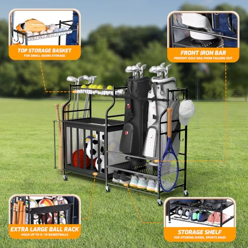 Rolling Ball Storage Rack and Sports Equipment Organizer