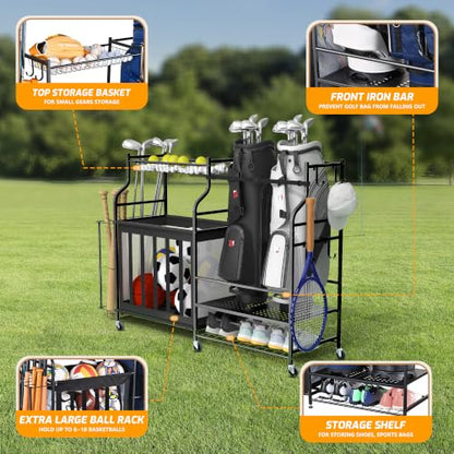 Rolling Ball Storage Rack and Sports Equipment Organizer