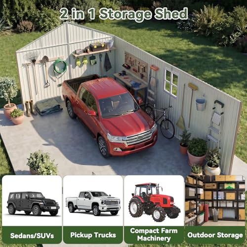 12'x20'x9.3' Outdoor Storage Shed Metal Garage Sheds with Solar Light