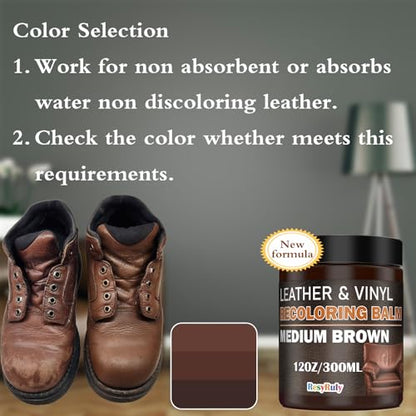 Leather Recoloring Balm Medium Brown Dye Vinyl Car Interior Boat Seat Paint Crafts Furniture Couch Recliner Chair Boot Jacket Shoe Bag Purse Belt Color Restorer Fading Stain Scratch Remover Repair