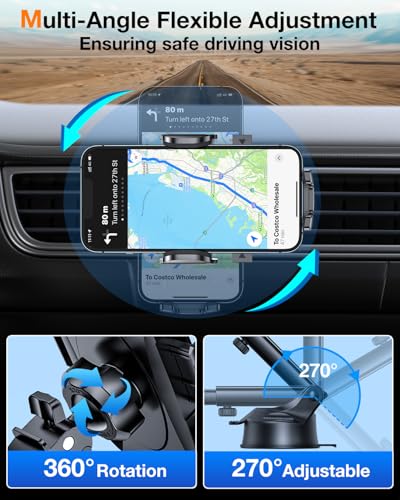 Car Phone Holder【2026 Upgraded 100+LBS Suction & Safety Cert】 Cell Phone Car Mount for Truck Heavy Duty Phone Holder for Dashboard